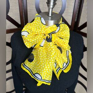 Beautiful vintage yellow with black polkadots silk scarf